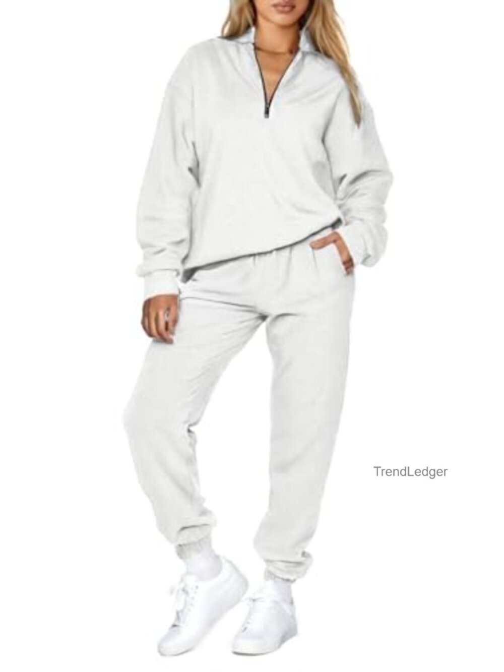 2 Piece Sweatsuit Set Half Zip Sweatshirt Jogger Pants Cotton Polyester